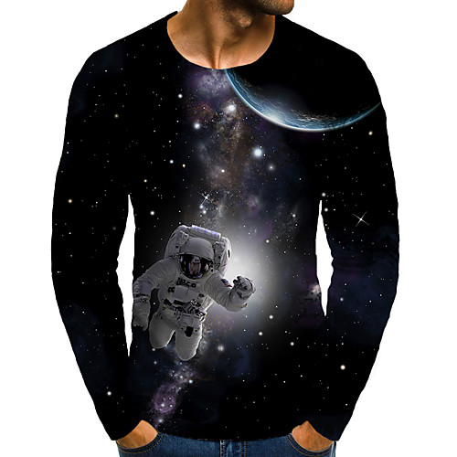 

Men's T shirt 3D Print Graphic 3D Plus Size Print Long Sleeve Daily Tops Elegant Exaggerated Black