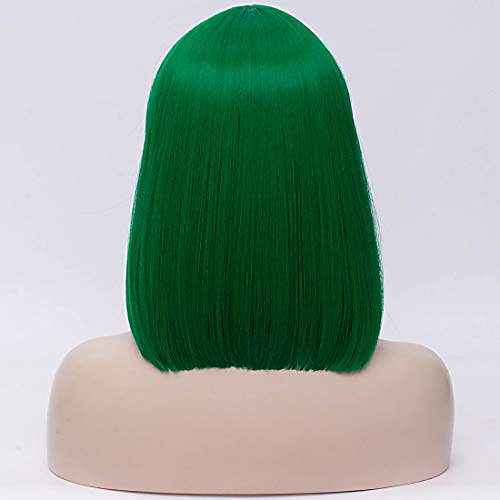 

retro straight bob green wig with bangs for women 13'' natural short anime cosplay wig for halloween party