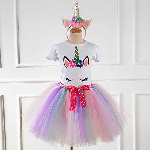 

Princess Unicorn Dress Girls' Movie Cosplay Sweet White Yellow Pink Hair Jewelry Dress Halloween