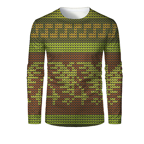 

Men's T shirt 3D Print Plaid Graphic 3D Print Long Sleeve Christmas Tops Yellow