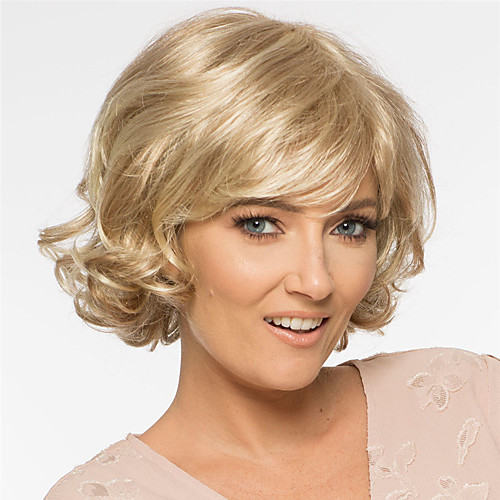 

Synthetic Wig Curly Asymmetrical With Bangs Wig Blonde Short Light Brown Blonde Synthetic Hair Women's Fashionable Design Exquisite Blonde Light Brown