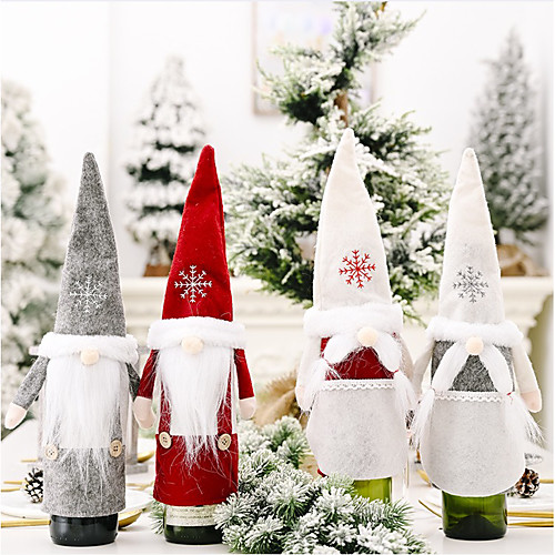 

2pcs Christmas Ornament Snow Hat Forest Old Man Wine Set Faceless Doll Wine Bottle Dress Up Champagne Wine Set