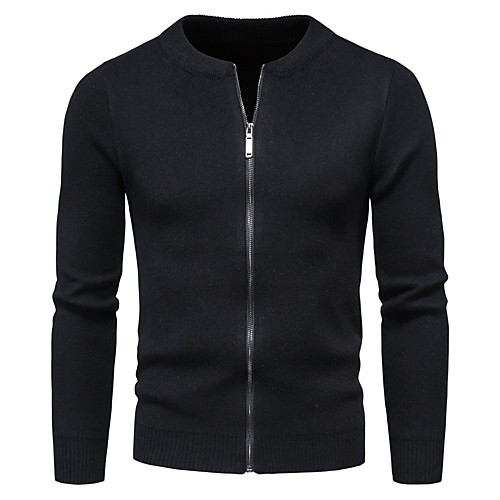

Men's Solid Color Cardigan Long Sleeve Sweater Cardigans Crew Neck Black Dark Gray