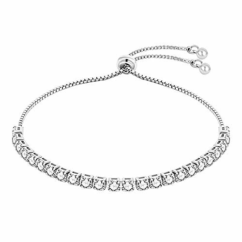 

silver plated clear diamond-cut crystal adjustable tennis link bracelet jewelry for women wedding engagement prom bride women bridesmaid girls