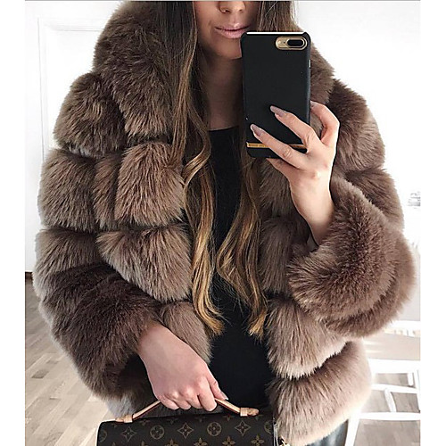 

Women's Solid Colored Patchwork Active Fall & Winter Coat Long Daily Long Sleeve Faux Fur Coat Tops White