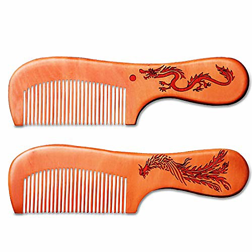 

natural wooden hair comb anti-static no snag handmade hair brush for beard mustache hair no tangle wide and fine tooth hair comb(with handle)