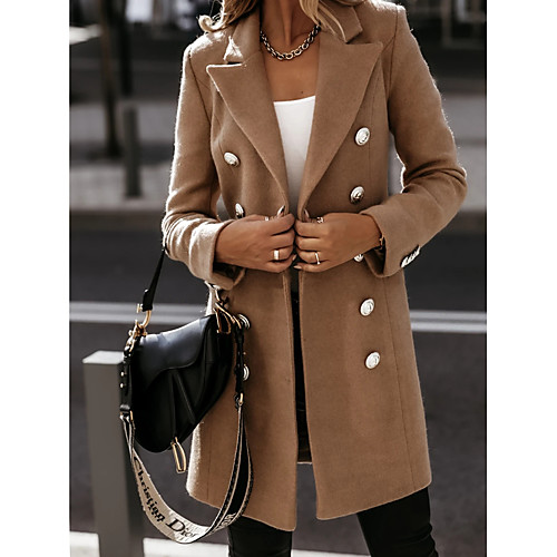 

Women's Solid Colored Patchwork Streetwear Fall & Winter Trench Coat Long Going out Long Sleeve Cotton Blend Coat Tops White