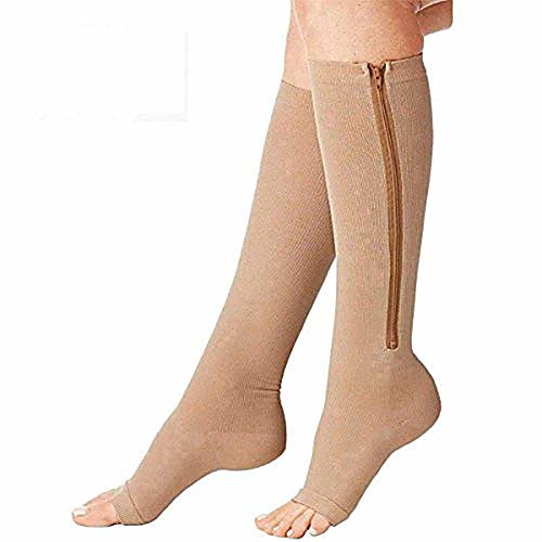 

(2 pairs) compression socks, new compression zip sox socks stretchy zipper leg support unisex open toe knee stockings (white, xxl)