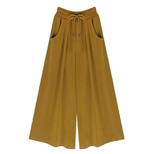 

women's elastic waist wide leg solid soft casual palazzo capri culottes pants m yellow