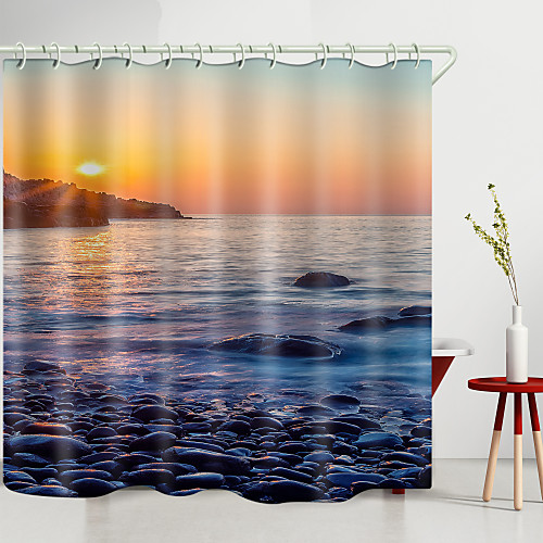 

Seaside Sunset Digital Printing Shower Curtain Shower Curtains Hooks Modern Polyester New Design
