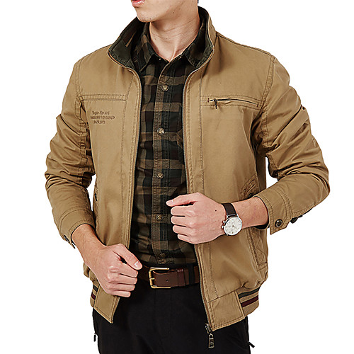 

Men's Hiking Jacket Hiking Windbreaker Outdoor Solid Color Thermal Warm Windproof Breathable Quick Dry Jacket Winter Jacket Cotton Single Slider Hunting Fishing Climbing Army Green Blue Khaki