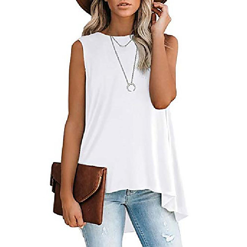 

women's crewneck petite tunic tank tops high low casual sleeveless summer blouse t-shirt navy blue x-large