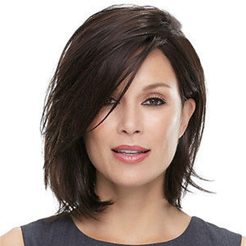 

Synthetic Wig Straight Asymmetrical Wig Short Black / Brown Synthetic Hair Women's Fashionable Design Highlighted / Balayage Hair Exquisite Brown