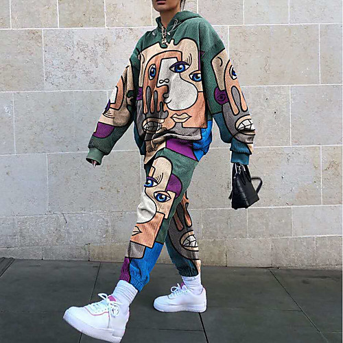 

Women's Geometric Two Piece Set Sweatshirt Tracksuit Pant Patchwork Print Tops