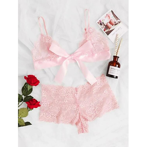 

Women's Backless Lace Bow Suits Nightwear Jacquard Solid Colored Blushing Pink One-Size / Strap