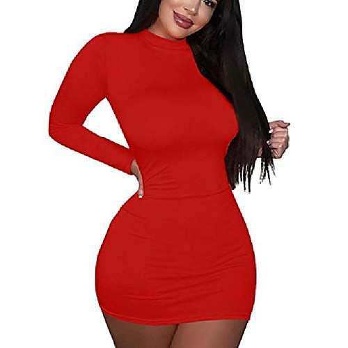

women's sexy elegant long sleeve work cocktail bodycon mini dress red