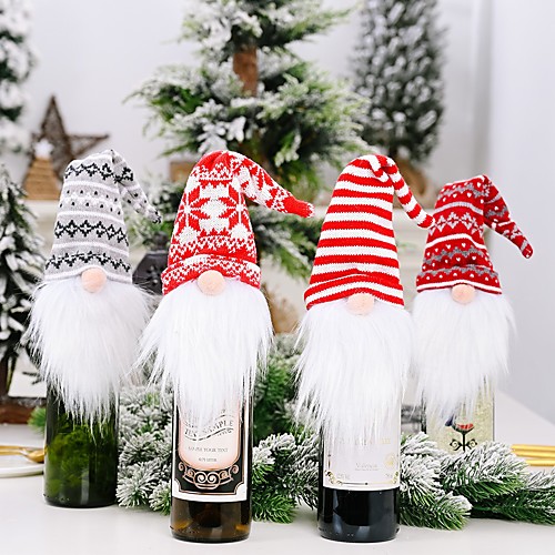 

2pcs Christmas Decorations Knitted Hat Forest Elderly Wine Cover Faceless Doll Wine Cover Wine Bottle Decoration