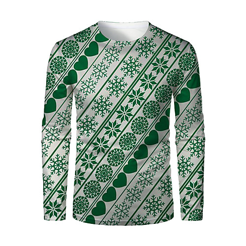 

Men's T shirt 3D Print Striped Graphic 3D Print Long Sleeve Christmas Tops Green