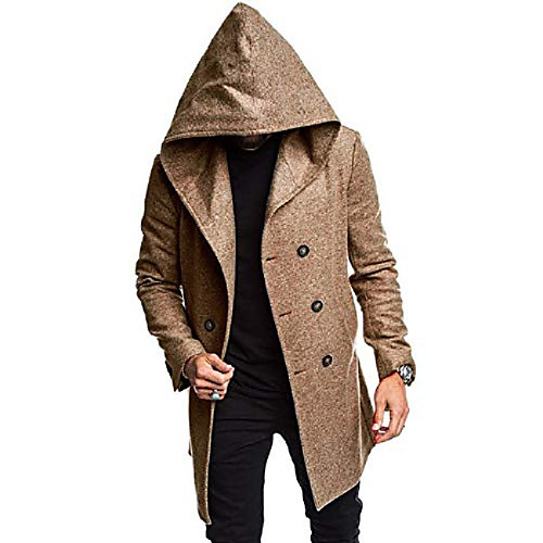 

men's winter double breasted hooded overcoat trench jacket outwear