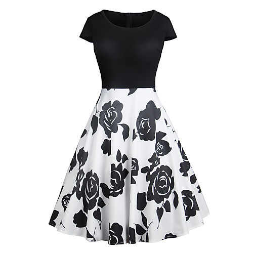 

Women's Swing Dress Knee Length Dress White Black Blue Red Yellow Navy Blue Rainbow Sleeveless Print Print Fall Spring Round Neck Elegant Vintage 2021 S M L XL XXL