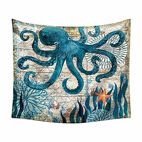 

Oil Painting Style Wall Tapestry Art Decor Blanket Curtain Hanging Home Bedroom Living Room Decoration Seabed Animal Hippocampus Octopus Turtle Whale