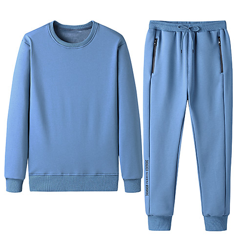 

Men's 2 Piece Tracksuit Sweatsuit 2pcs Long Sleeve Thermal Warm Soft Fitness Gym Workout Running Walking Jogging Sportswear Solid Colored Sweatshirt Track pants Black Blue Activewear Micro-elastic