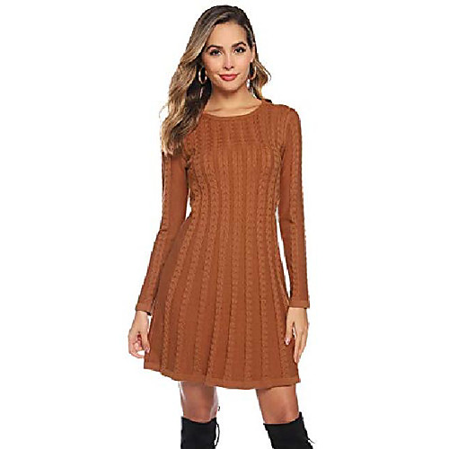 

womens long sleeve cable knitted crewneck aline sweater dress