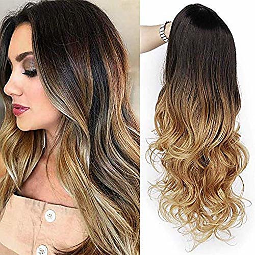 

ombre brown wigs with dark roots long wavy synthetic wig heat resistant wigs for women(ombre black to light brown)