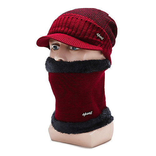 

Men's Hiking Cap Visor Beanie Hat 1 set Winter Outdoor Windproof Warm Soft Thick Neck Gaiter Neck Tube Skull Cap Beanie Solid Color Woolen Cloth Black Red Dark Gray for Fishing Climbing Running
