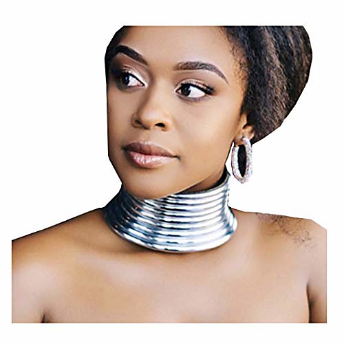 

african national choker collars gold leather chunky punk necklace gothic statement necklaces jewelry for women and girls (silver)