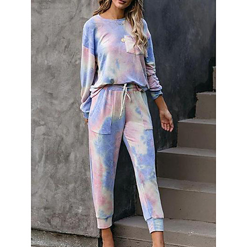 

Women's Tie Dye Home Two Piece Set T shirt Pant Pocket Print Tops