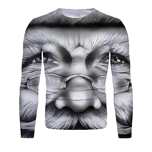 

Men's T shirt 3D Print Graphic 3D Print Long Sleeve Christmas Tops Gray
