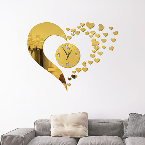 

New Mirror Lovely Hearts Wall Clock Decal DIY Art Mirror Stickers Watch Self-adhesive Wall Decorations Living Room Wall Ornament