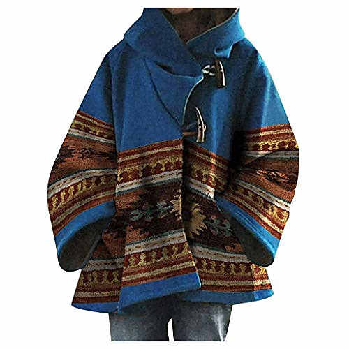 

women's winter outwear hooded claw button coat bohemian buckle hooded cloak retro long wrap cape jacket blue