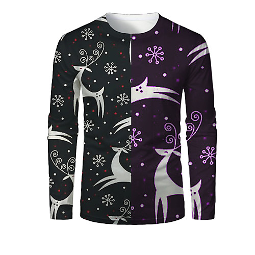 

Men's T shirt 3D Print Graphic 3D Animal Print Long Sleeve Christmas Tops Black