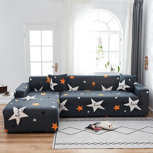 

Star Print 1-Piece Sofa Cover Couch Cover Furniture Protector Soft Stretch Sofa Slipcover Spandex Jacquard Fabric Super Fit for 1~4 Cushion Couch and L Shape Sofa,Easy to Install