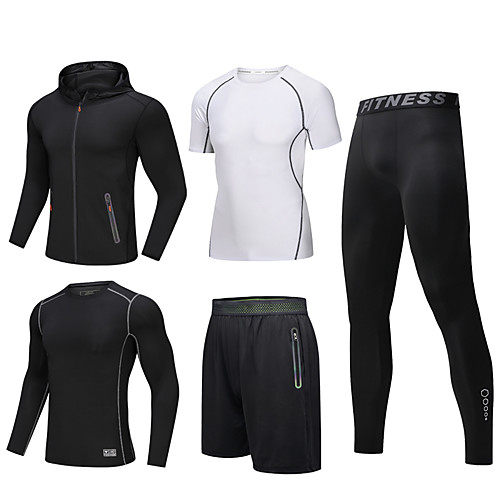 

Men's Full Zip Activewear Set Athletic Athleisure Long Sleeve 5pcs Winter Front Zipper Elastane Breathable Quick Dry Moisture Wicking Fitness Gym Workout Running Active Training Jogging Sportswear