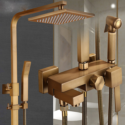 

Shower System Set - Handshower Included pullout Rainfall Shower Antique / Vintage Style Antique Brass Mount Outside Ceramic Valve Bath Shower Mixer Taps