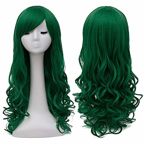 

green wigs for women long curly hair wigs halloween costume wigs harajuku lolita cosplay wig with bangs heat resistant synthetic wigs bu156gr