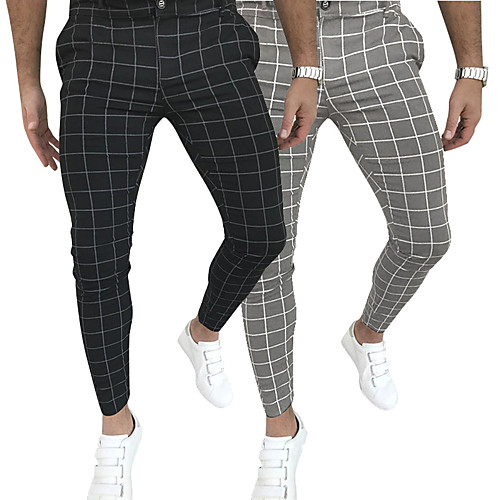 

Men's Streetwear Sports Slim Casual Going out Chinos Pants Plaid Full Length Black Gray