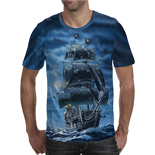 

Men's T shirt 3D Print Graphic Plus Size Print Short Sleeve Daily Tops Elegant Exaggerated Blue