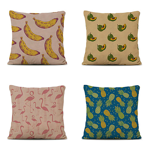 

Cushion Cover 4PC Linen Soft Decorative Square Throw Pillow Cover Cushion Case Pillowcase for Sofa Bedroom 45 x 45 cm (18 x 18 Inch) Superior Quality Mashine Washable Fruit Animal Pattern