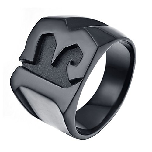 

men's stainless steel number 13 lucky ring high polished biker band black size 10