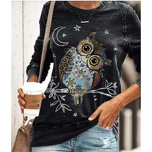 

Women's Tunic Animal Long Sleeve Print Round Neck Tops Basic Top Black Blue Green