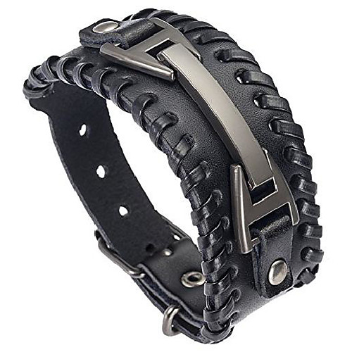 

men leather bracelet punk braided rope alloy bracelet bangle wristband(black)