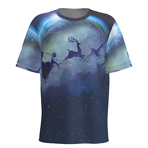 

Men's T shirt 3D Print Graphic 3D Print Short Sleeve Christmas Tops Blue