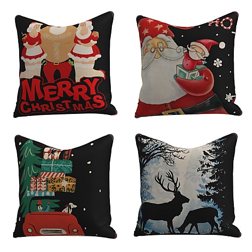 

Set of 4 Christmas Decoration Cushion Cover Cartoon Santa Claus Polyester Throw Pillow Case Cover Merry Christmas Decoration Pillowcases