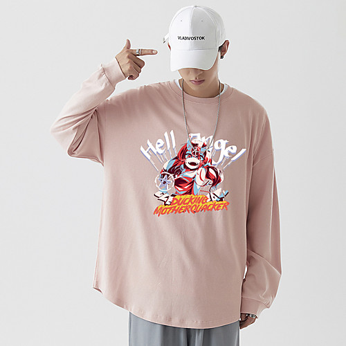 

Men's Pullover Sweatshirt Cartoon Graphic Text Monograms Daily Basic Hoodies Sweatshirts Black Blushing Pink