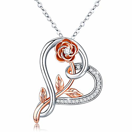 

womens flower rose necklace pendant s925 sterling silver love heart rose gold flower infinity necklace pendant endless love jewelry gifts for her