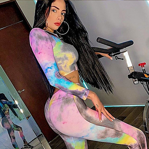 

Women's 2 Piece Cropped Activewear Set Street Casual Long Sleeve 2pcs Breathable Quick Dry Moisture Wicking Gym Workout Running Active Training Jogging Exercise Sportswear Normal Outfit Set Clothing
